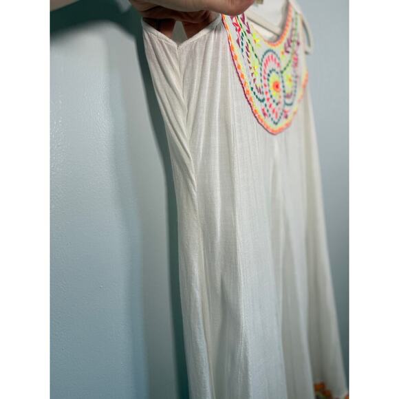 Global Desi Boho Neon Embroidered White Shift Dress XXL Made in India - Picture 5 of 11